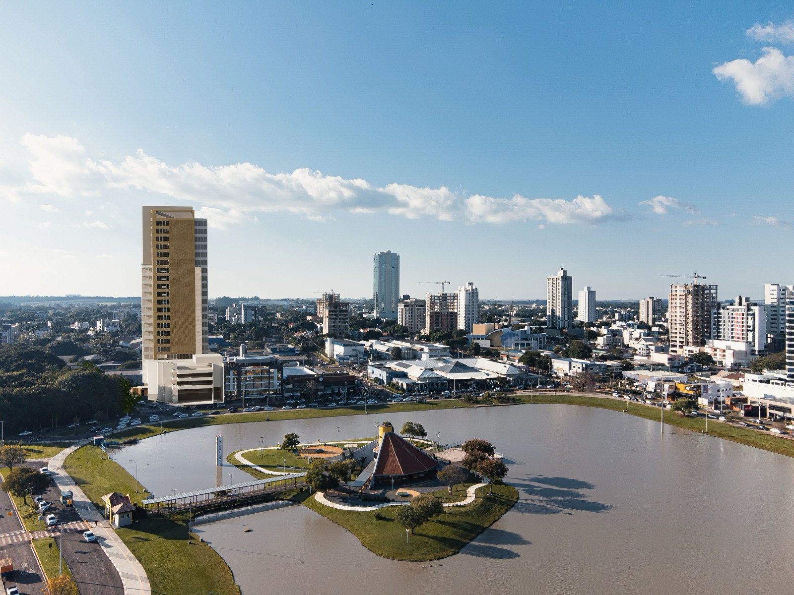 Implantação da torre Iconic em frente ao Lago Municipal de Toledo